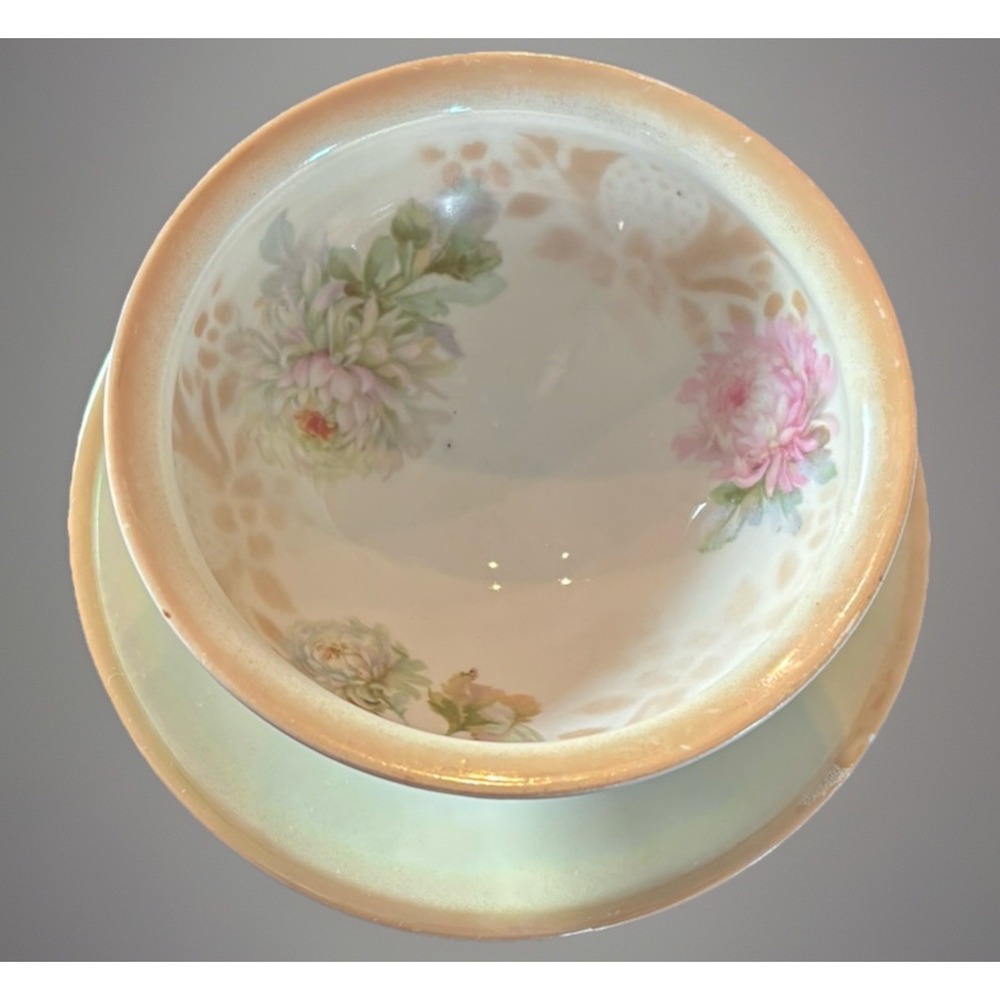 Vintage Floral Sauce Bowl with Attached Under Plate Gravy Dish Boat K&L Germany